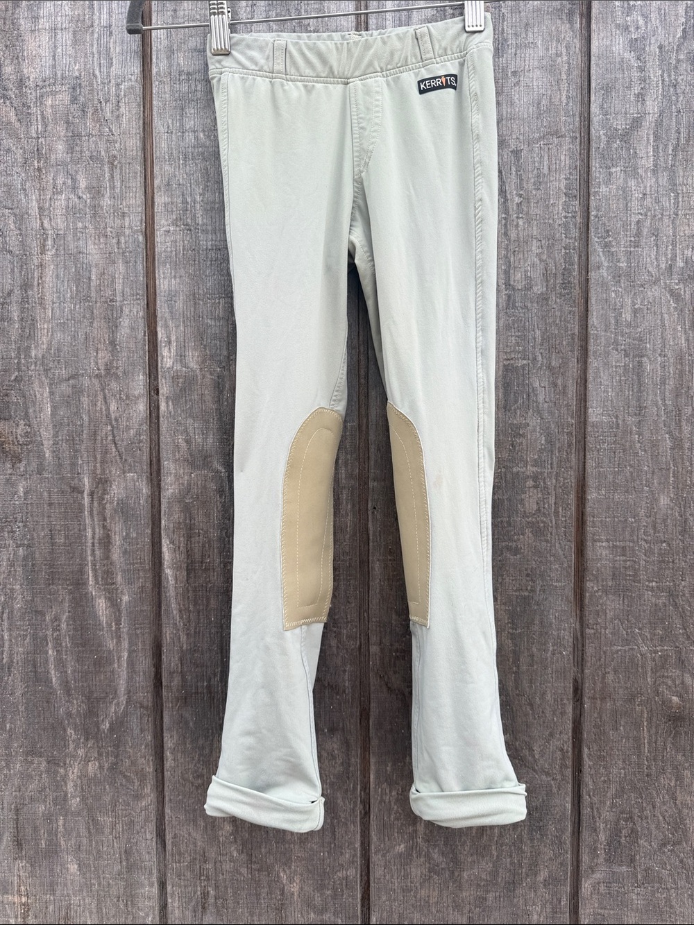 Kerrits Kids Light Green Sage Leggings with Tan Knee Patches Size M Equestrian